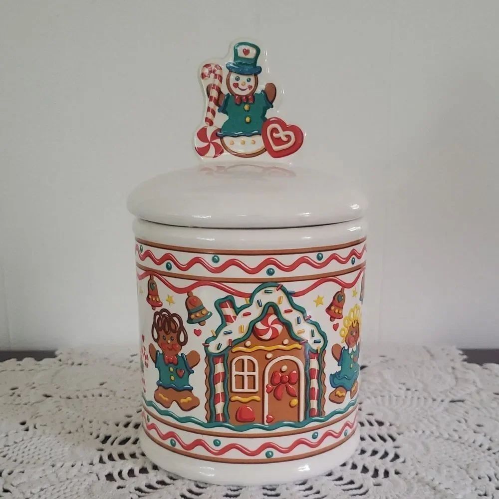 Vintage Teleflora Holiday Cookie Treat Canister with Gingerbread Snowman Theme